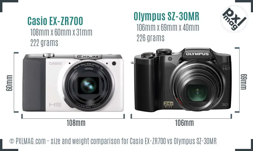 Casio EX-ZR700 vs Olympus SZ-30MR size comparison