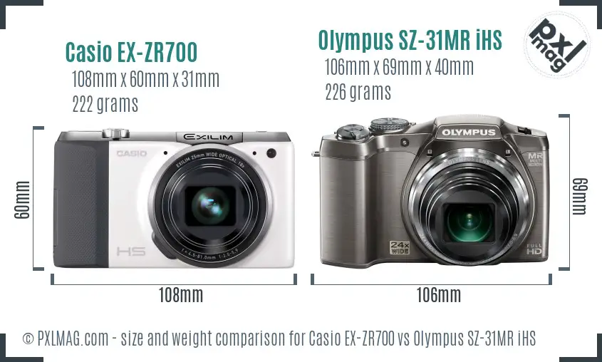 Casio EX-ZR700 vs Olympus SZ-31MR iHS size comparison