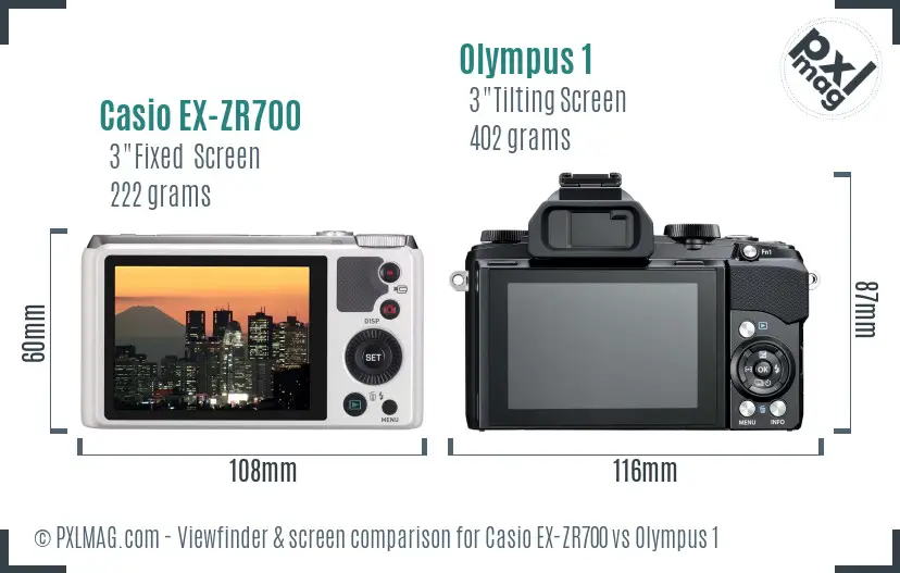 Casio EX-ZR700 vs Olympus 1 Screen and Viewfinder comparison