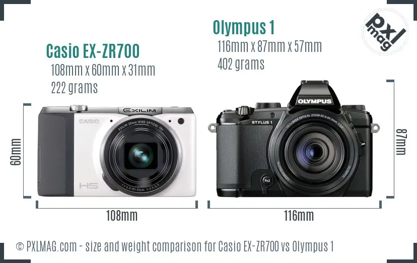 Casio EX-ZR700 vs Olympus 1 size comparison