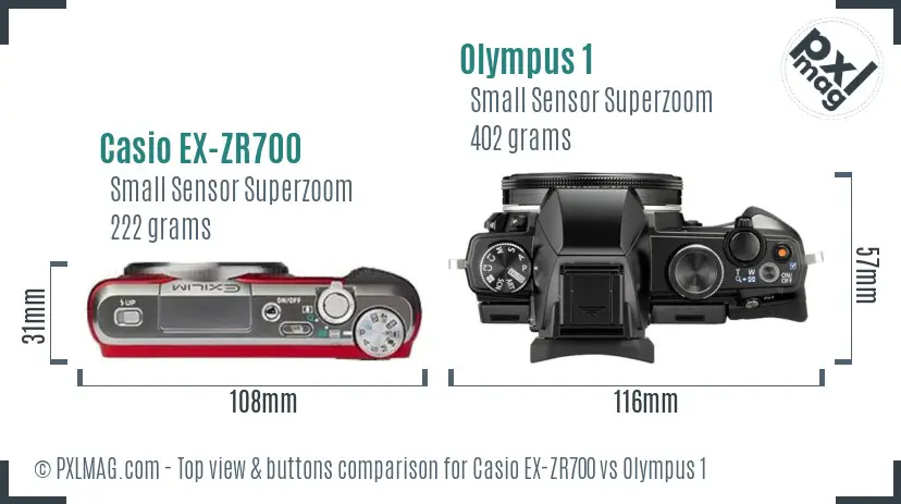 Casio EX-ZR700 vs Olympus 1 top view buttons comparison