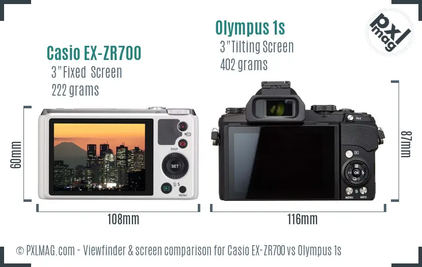 Casio EX-ZR700 vs Olympus 1s Screen and Viewfinder comparison