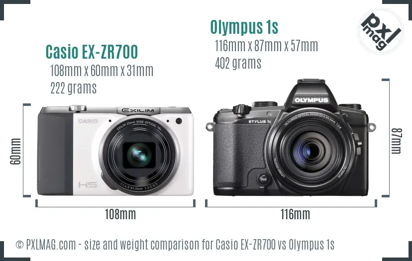 Casio EX-ZR700 vs Olympus 1s size comparison