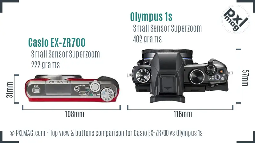 Casio EX-ZR700 vs Olympus 1s top view buttons comparison