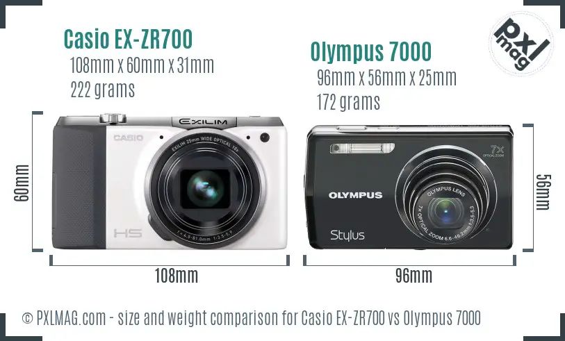 Casio EX-ZR700 vs Olympus 7000 size comparison Casio EX-ZR700 vs Olympus 7000 size comparison