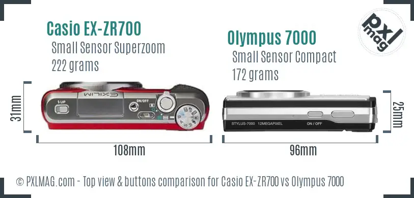 Casio EX-ZR700 vs Olympus 7000 top view buttons comparison Casio EX-ZR700 vs Olympus 7000 top view buttons comparison