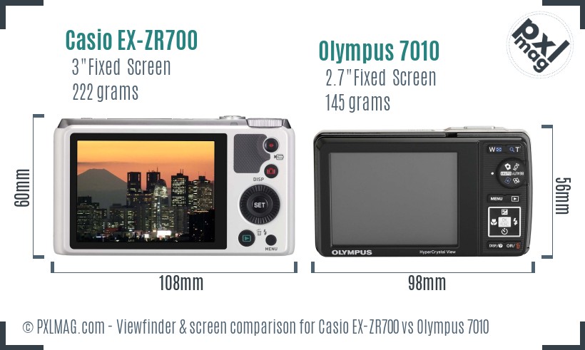 Casio EX-ZR700 vs Olympus 7010 Screen and Viewfinder comparison