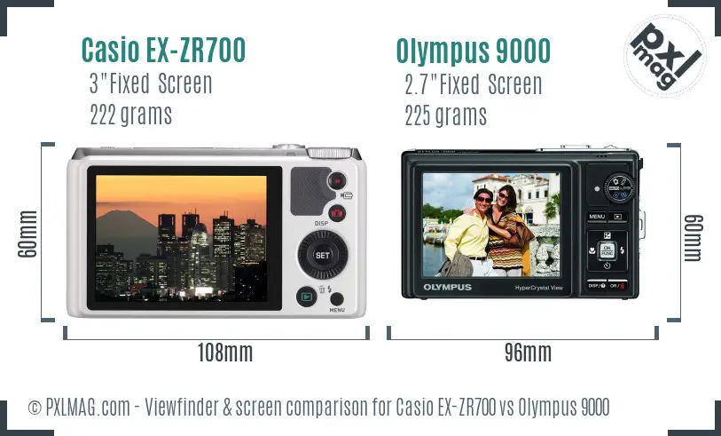 Casio EX-ZR700 vs Olympus 9000 Screen and Viewfinder comparison