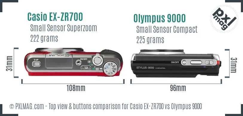 Casio EX-ZR700 vs Olympus 9000 top view buttons comparison