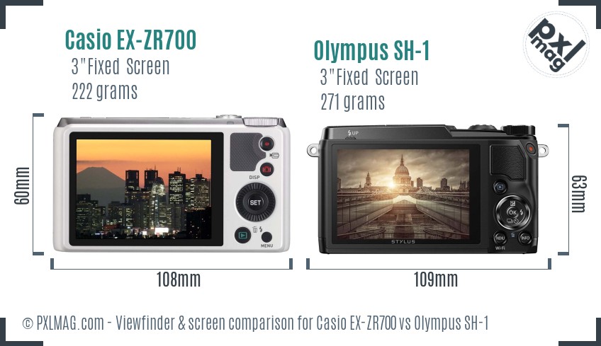 Casio EX-ZR700 vs Olympus SH-1 Screen and Viewfinder comparison