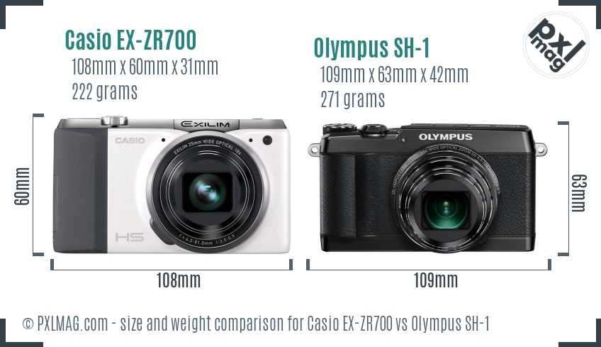 Casio EX-ZR700 vs Olympus SH-1 size comparison