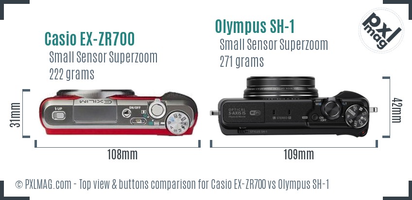 Casio EX-ZR700 vs Olympus SH-1 top view buttons comparison