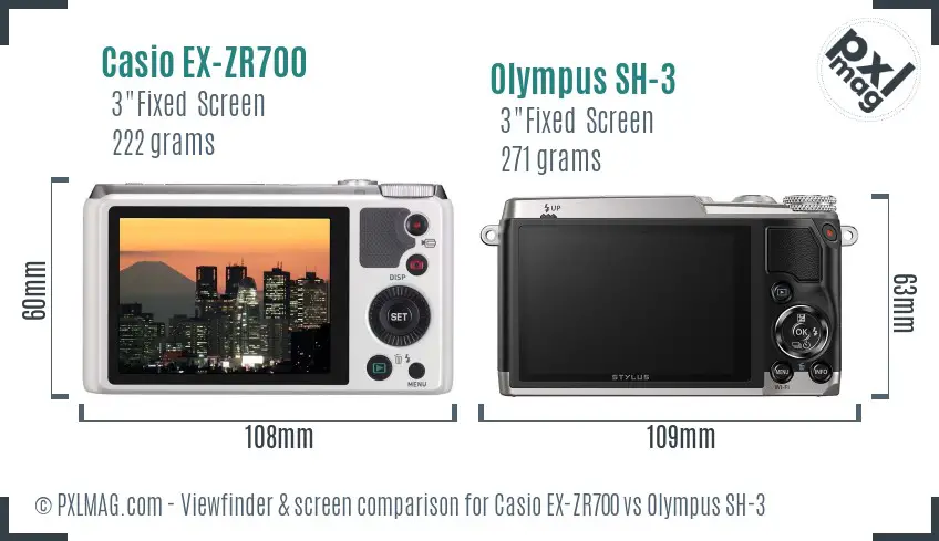 Casio EX-ZR700 vs Olympus SH-3 Screen and Viewfinder comparison
