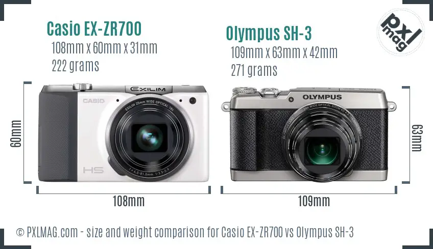 Casio EX-ZR700 vs Olympus SH-3 size comparison