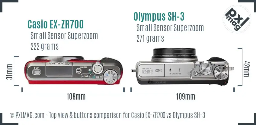 Casio EX-ZR700 vs Olympus SH-3 top view buttons comparison