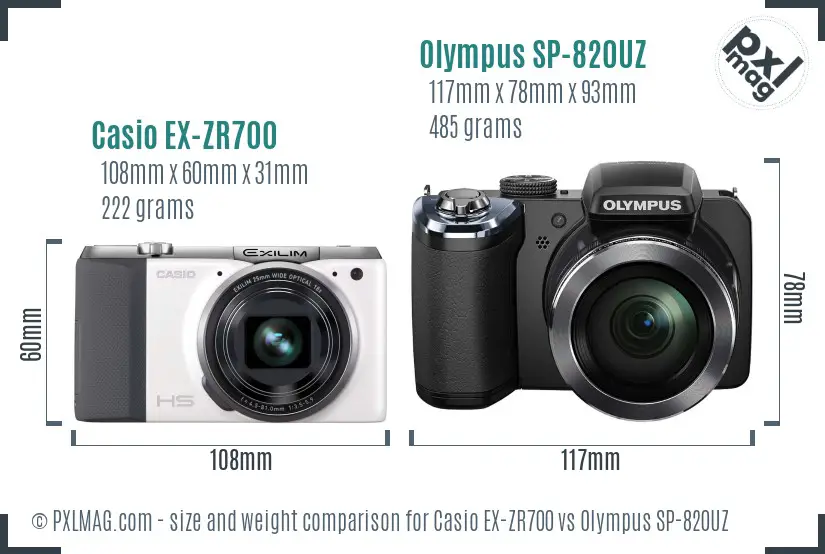 Casio EX-ZR700 vs Olympus SP-820UZ size comparison