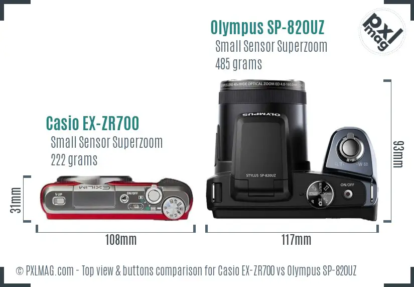 Casio EX-ZR700 vs Olympus SP-820UZ top view buttons comparison