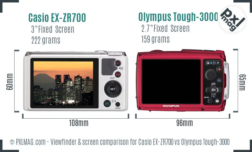 Casio EX-ZR700 vs Olympus Tough-3000 Screen and Viewfinder comparison