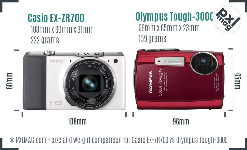 Casio EX-ZR700 vs Olympus Tough-3000 size comparison