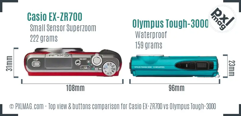 Casio EX-ZR700 vs Olympus Tough-3000 top view buttons comparison