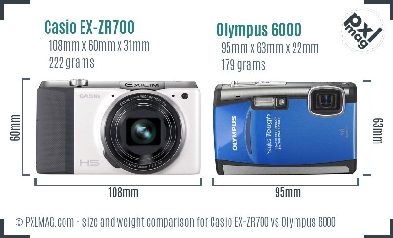 Casio EX-ZR700 vs Olympus 6000 size comparison Casio EX-ZR700 vs Olympus 6000 size comparison