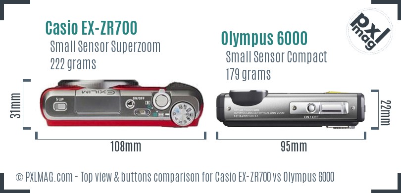 Casio EX-ZR700 vs Olympus 6000 top view buttons comparison