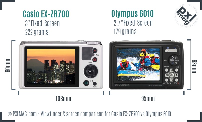 Casio EX-ZR700 vs Olympus 6010 Screen and Viewfinder comparison