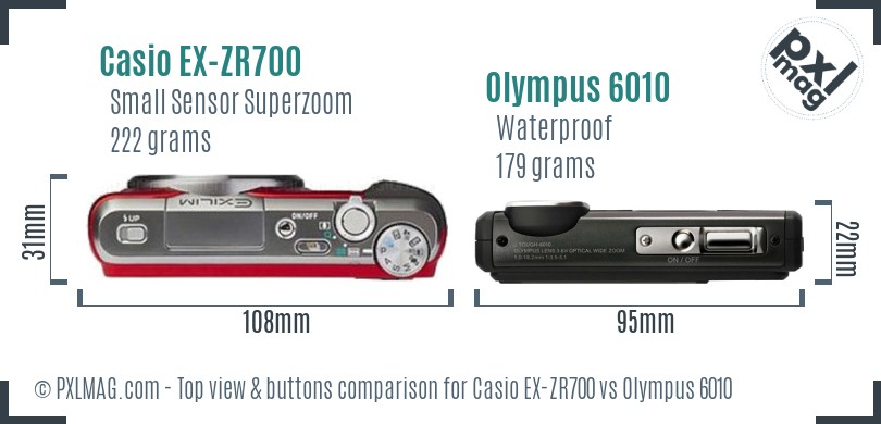 Casio EX-ZR700 vs Olympus 6010 top view buttons comparison
