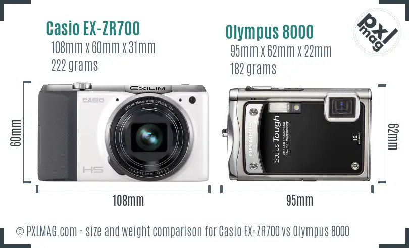 Casio EX-ZR700 vs Olympus 8000 size comparison