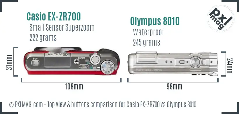 Casio EX-ZR700 vs Olympus 8010 top view buttons comparison Casio EX-ZR700 vs Olympus 8010 top view buttons comparison