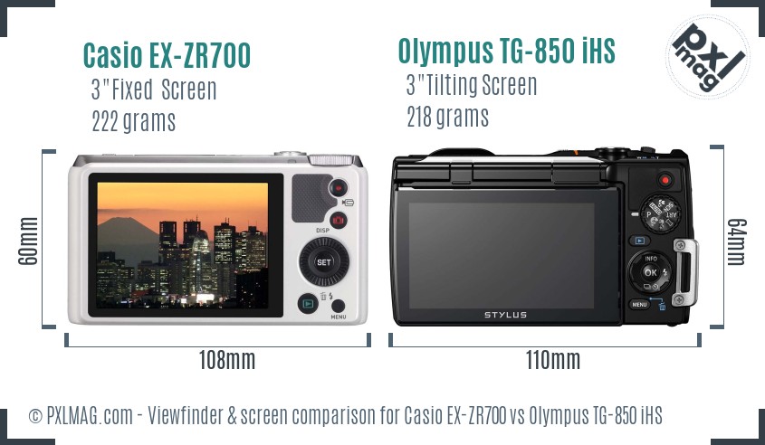 Casio EX-ZR700 vs Olympus TG-850 iHS Screen and Viewfinder comparison