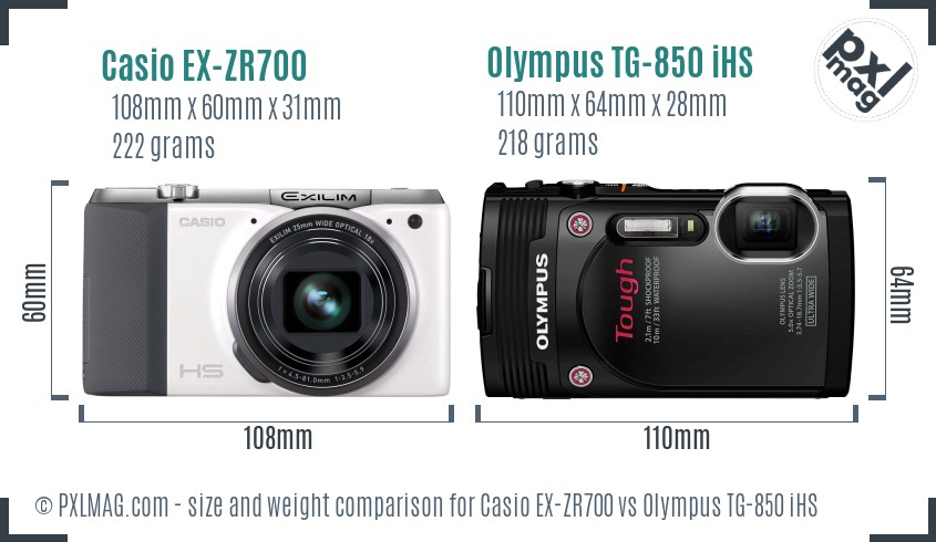 Casio EX-ZR700 vs Olympus TG-850 iHS size comparison