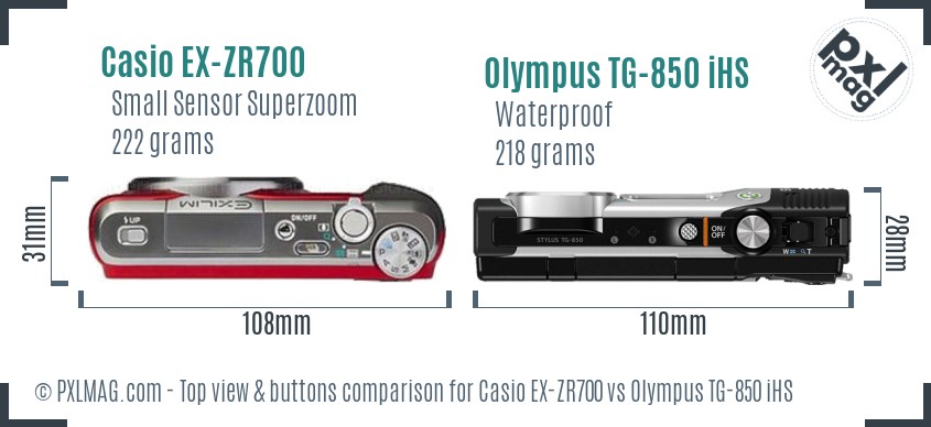 Casio EX-ZR700 vs Olympus TG-850 iHS top view buttons comparison