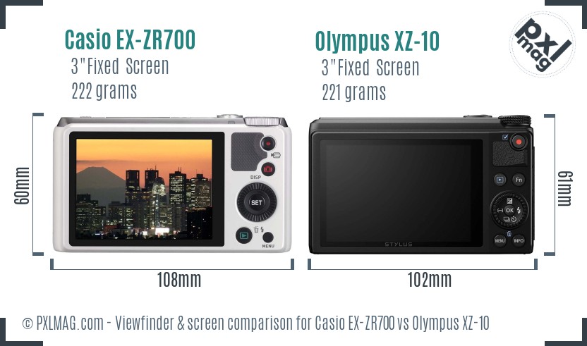 Casio EX-ZR700 vs Olympus XZ-10 Screen and Viewfinder comparison