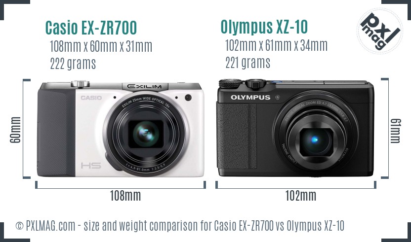 Casio EX-ZR700 vs Olympus XZ-10 size comparison