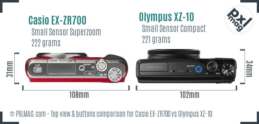 Casio EX-ZR700 vs Olympus XZ-10 top view buttons comparison