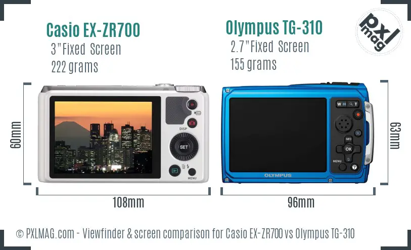 Casio EX-ZR700 vs Olympus TG-310 Screen and Viewfinder comparison