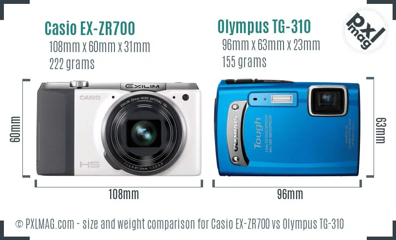 Casio EX-ZR700 vs Olympus TG-310 size comparison