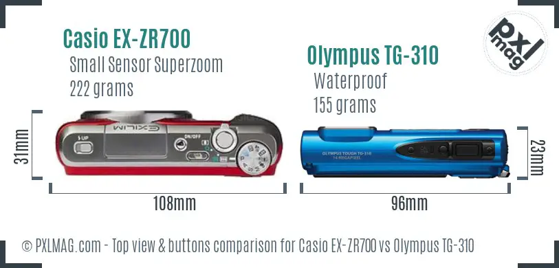 Casio EX-ZR700 vs Olympus TG-310 top view buttons comparison