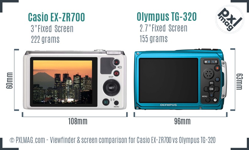 Casio EX-ZR700 vs Olympus TG-320 Screen and Viewfinder comparison