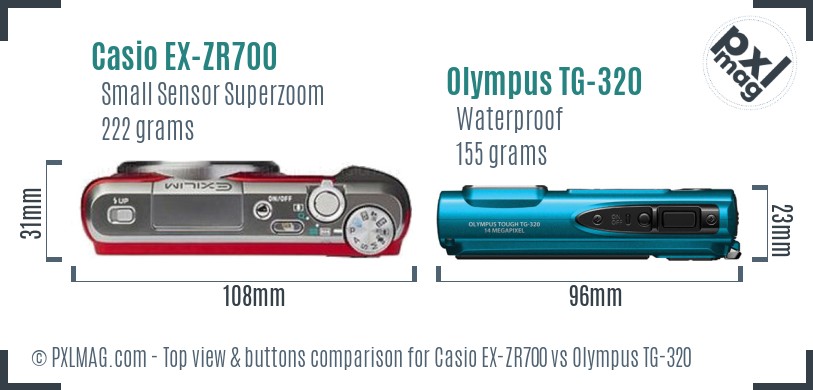 Casio EX-ZR700 vs Olympus TG-320 top view buttons comparison