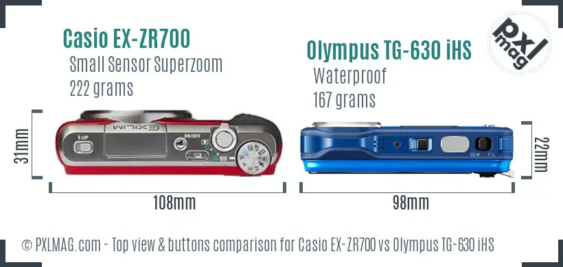 Casio EX-ZR700 vs Olympus TG-630 iHS top view buttons comparison