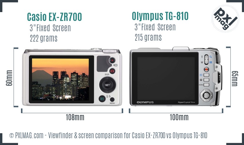 Casio EX-ZR700 vs Olympus TG-810 Screen and Viewfinder comparison