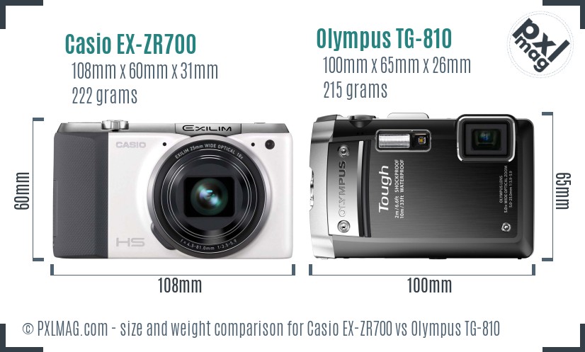 Casio EX-ZR700 vs Olympus TG-810 size comparison