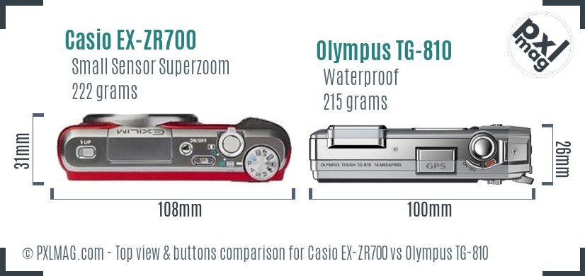 Casio EX-ZR700 vs Olympus TG-810 top view buttons comparison