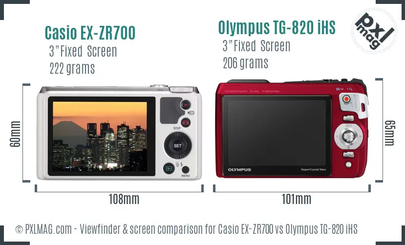 Casio EX-ZR700 vs Olympus TG-820 iHS Screen and Viewfinder comparison