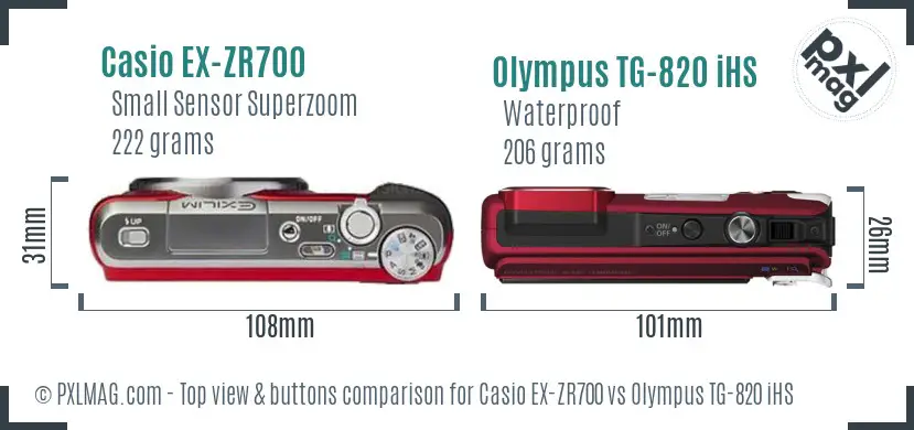 Casio EX-ZR700 vs Olympus TG-820 iHS top view buttons comparison