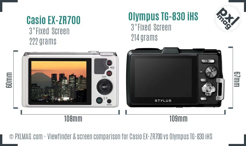 Casio EX-ZR700 vs Olympus TG-830 iHS Screen and Viewfinder comparison