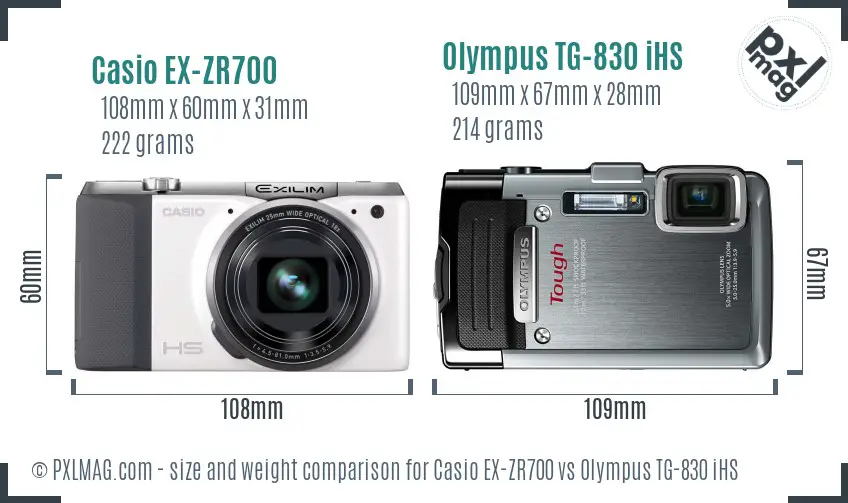 Casio EX-ZR700 vs Olympus TG-830 iHS size comparison