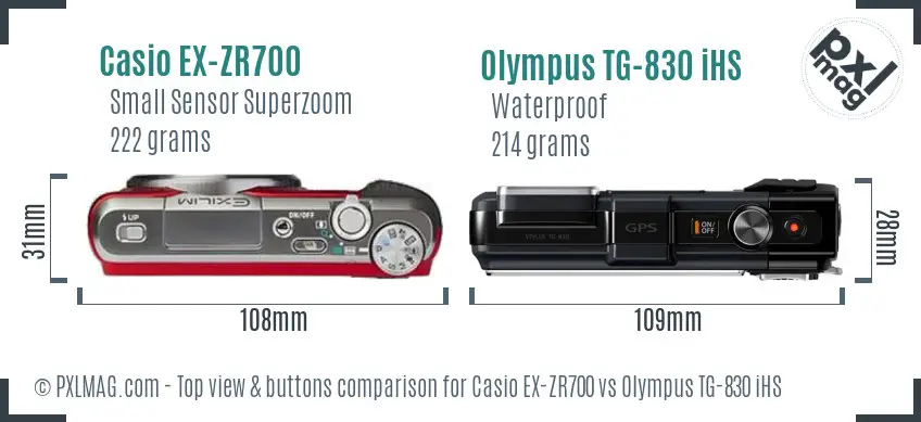 Casio EX-ZR700 vs Olympus TG-830 iHS top view buttons comparison